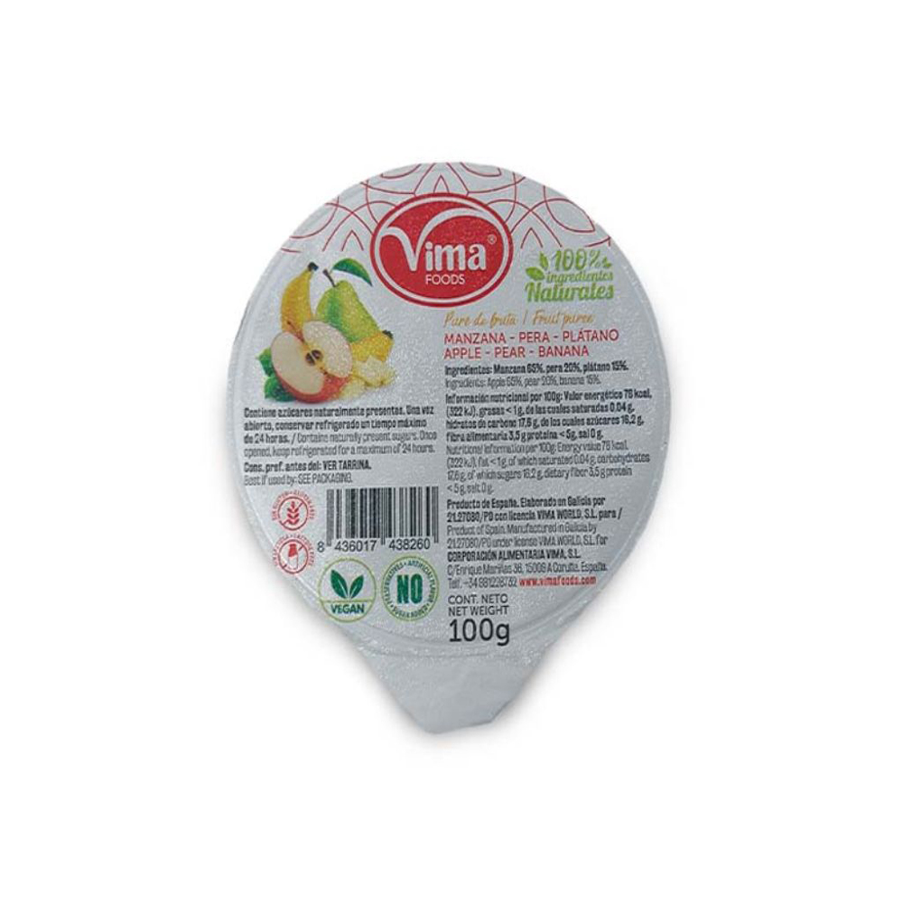 COMPOTA DE MANZANA-PERA-PLATANO, 100GR VIMA